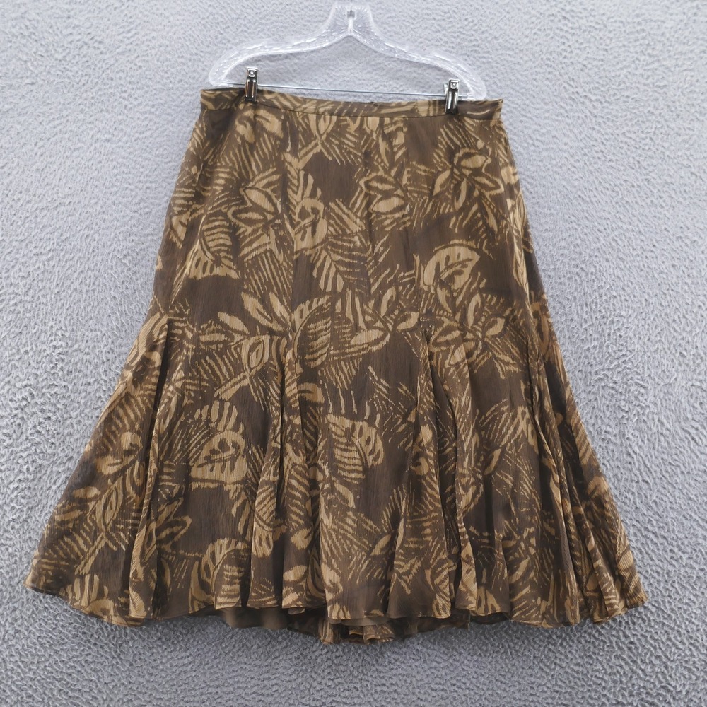 Ralph‎ Lauren Women Silk Chiffon Midi Skirt 14W Brown Floral Pleated LRL NEW